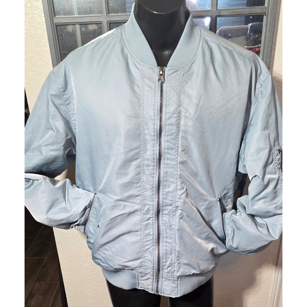 River Island Mens XL Bomber Jacket Light Blue Full Zip Flight Jacket 385962
